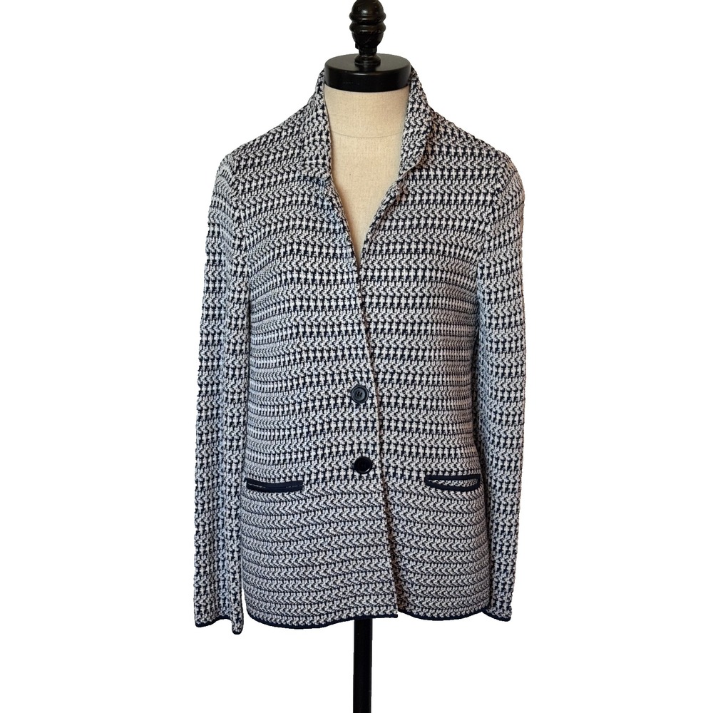 Amina Rubinacci Jacket Women's IT 46 US 10 Tweed Blazer Navy‎ White Soft Viscose
